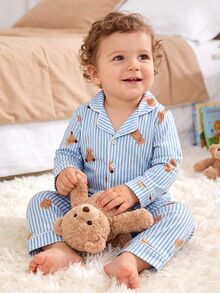Baby Boy Striped & Bear Print PJ Set - Multicolor - View 5