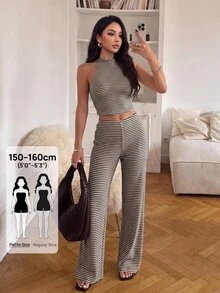 SHEIN PETITE 女士兩件套 - 棕色 - 查看 3