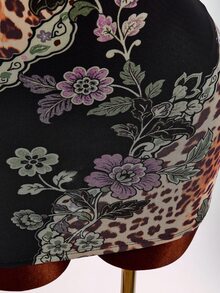 Floral & Leopard Print Bodycon Dress With Super Crop Top - Black - View 7