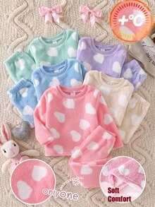 Baby Girl Allover Heart Pattern Soft Comfort Fuzzy Top & Pants Pajamas Set - Baby Pink - View 9