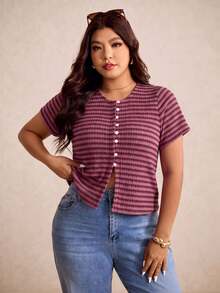Elaquor Plus Size T-Shirts - Burgundy - View 4