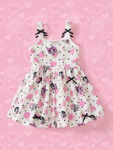 THE POWERPUFF GIRLS X SHEIN Young Girl All-Over Print Pleated Casual Daily Summer Travel Dress - Apricot - View 2