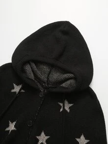 DreamSkyne Plus Size Halloween Allover Star Pattern Fringe Hem Pompom Drawstring Hooded Cape Cardigan Formal Date Night Black Autumn 1960s 1920s - Black - View 8