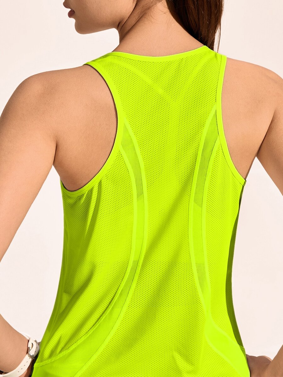 Exploreva Women Neon Lime Mesh Insert Outdoor Tank Top - Green - View 1