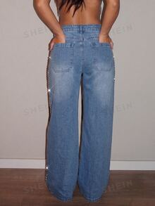 SHEIN Tall High Waist Wide Leg Jeans - Medium Wash - View 2