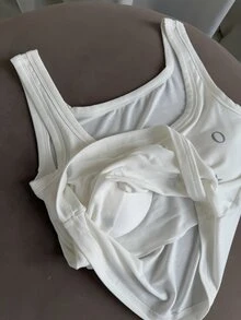 Livesso Camiseta de tirantes corta para dormir con estampado de corazón y letra, estilo cojín en el pecho - Blanco - Ver 7