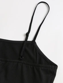 Sweetra 2pcs Asymmetrical Neck Sheer Mesh Top & Cami Top - Black - View 6