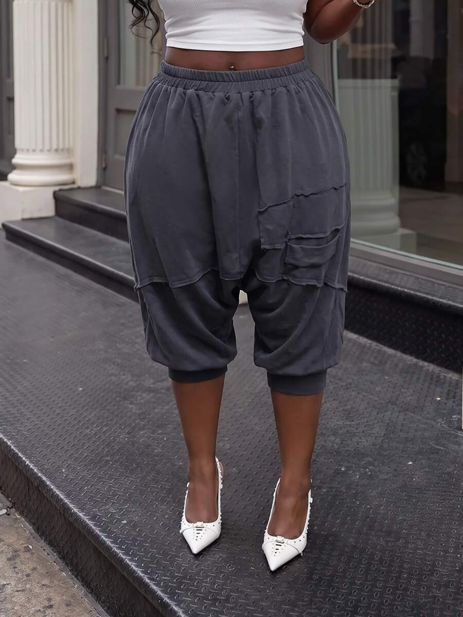 Slaydiva Plus Solid Elastic Waist Harem Pants Fall