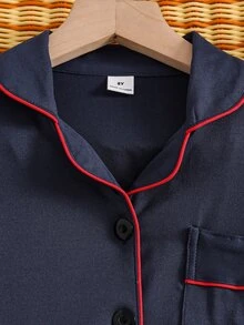 Tween Boy Contrast Piping PJ Set - Navy Blue - View 5