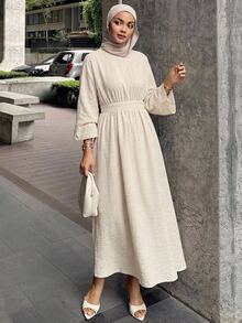 DAZY Women's Casual Commute Solid Color Long Dress - Apricot - View 3
