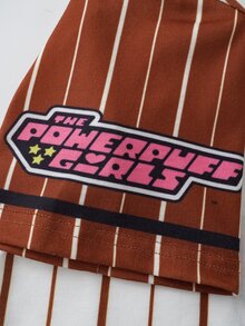 THE POWERPUFF GIRLS X SHEIN Tween Girl Striped Letter Cartoon Print Casual Daily Short Sleeve T-Shirt - Brown - View 6