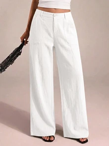 SHEIN PETITE CURVE Plus Size Pants Fall - White - View 4