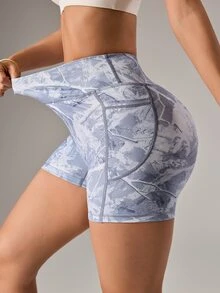 SHEIN Sports 3pcs Leopard And Forest Print Wide Waistband Sports Shorts - Multicolor - View 5