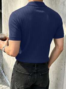 JOLTRO Men Solid Short Sleeve Polo Shirt - Navy Blue - View 2