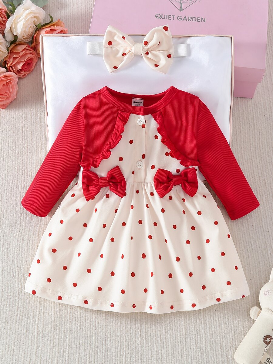SHEIN Newborn Baby Dresses - Red and White - View 1
