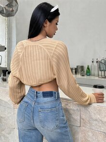 SHEIN EZwear 女式輕質開襟衫 - 杏色 - 查看 2