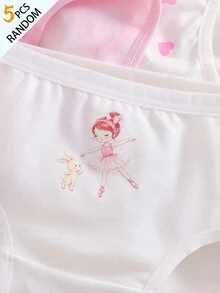 SHEIN 5件裝少女內褲，可愛蝴蝶結愛心圖案，柔軟光滑彈性針織布料，親膚舒適內褲，冬季粉色白色 - 彩色 - 查看 8