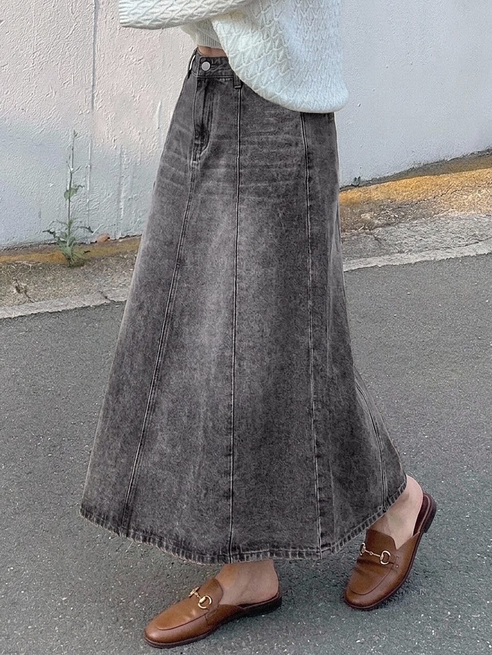 High Waist Slant Pocket Denim Skirt Fall