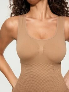 SHAPORA 1pc Women's Simple Pleated Shaping Tank Top - Apricot - View 7