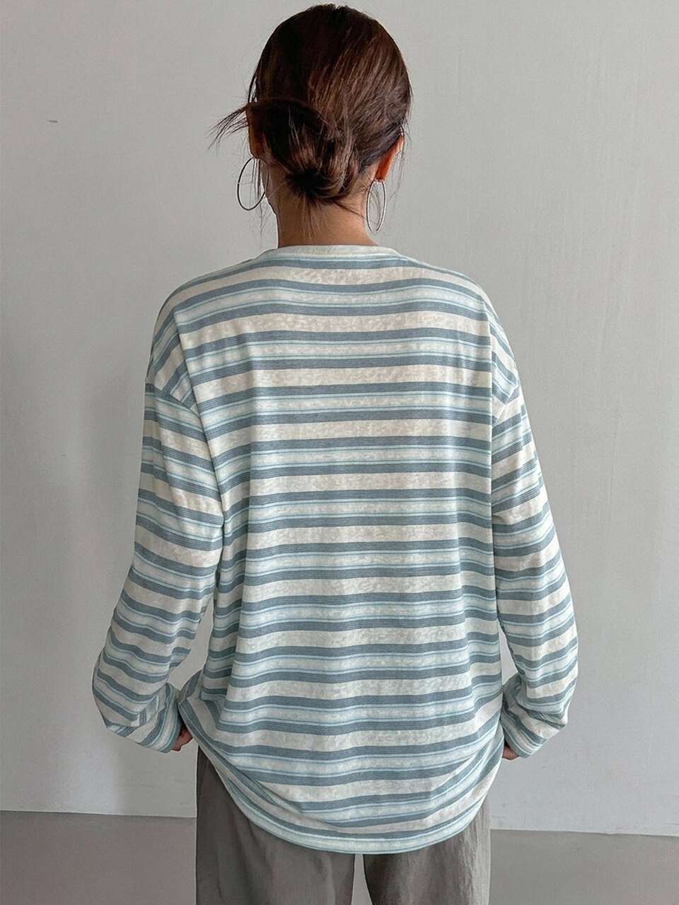 Contrast Striped Print Drop Shoulder Oversize Tee