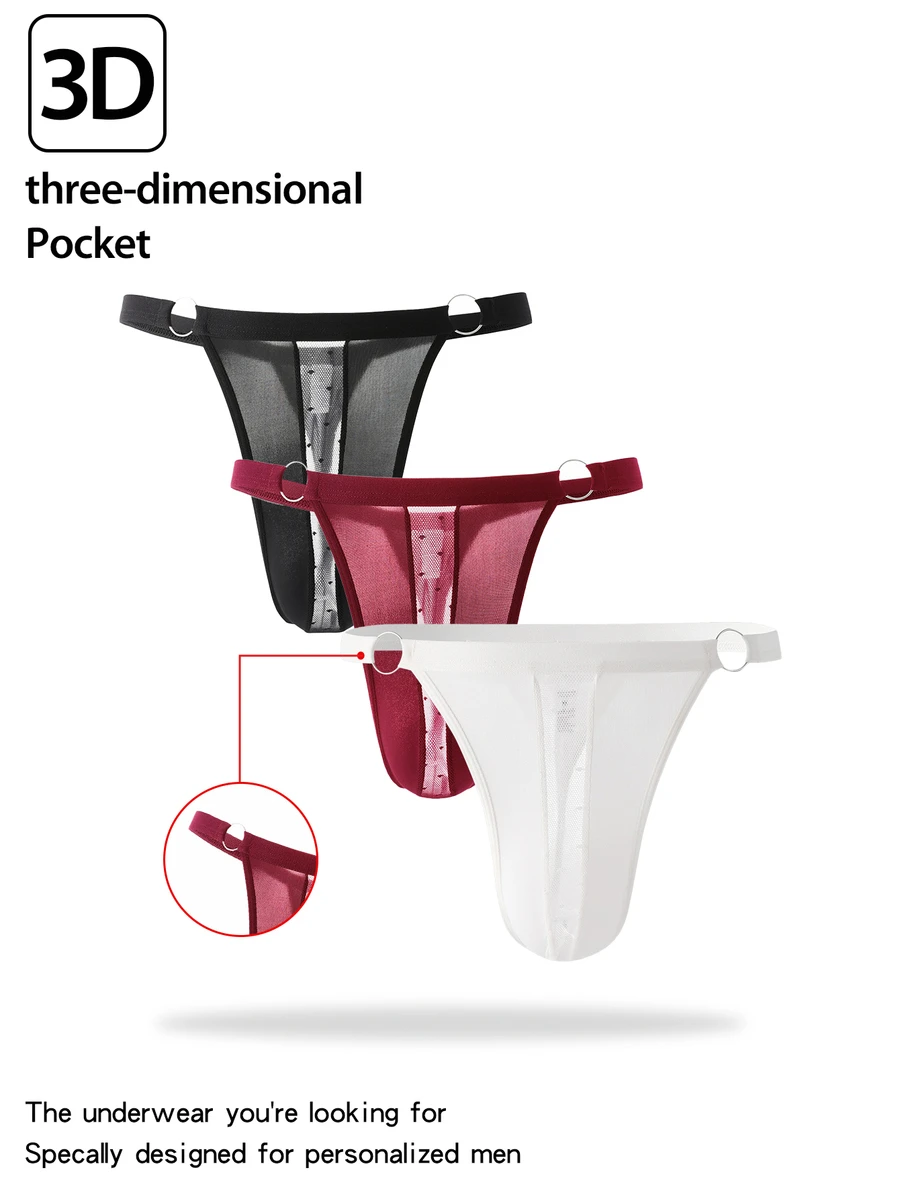DrisQ DrisQ Men's Lace Patchwork Satin Thong 3-Pack - Multicolor - View 1