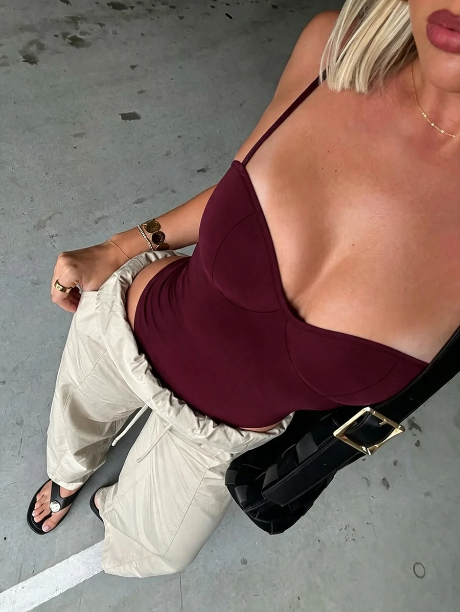 INAWLY Solva Bodysuit Cami Bustier Polos - Burgundy - View 1