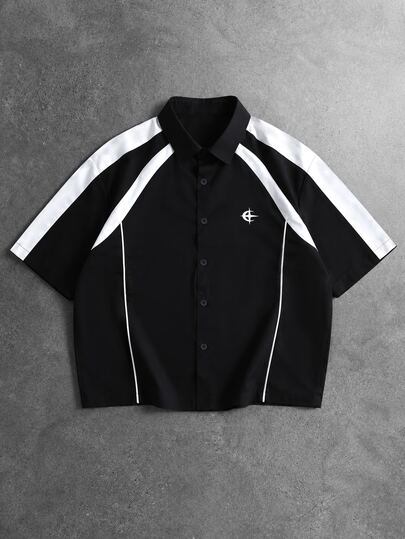 PAVTROS Men Colorblock Button Front Shirt