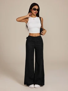 SHEIN PETITE Women Pants - Hitam - View 8
