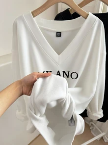 SHEIN EZwear 2件裝大尺碼連帽衛衣 秋季 正式運動校園度假大學風 白色與黑白休閒款 柔軟修身 - 彩色 - 查看 3