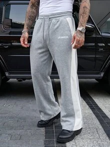 Manfinity CasualCool 男士字母圖案對比側縫運動長褲 - 彩色 - 查看 3