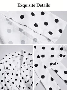 SOLERSUN Plus Polka Dot Print Belted Blazer - Black and White - View 8