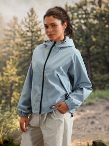 Exploreva Women's Long Sleeve Zipper Front Hooded Outdoor Softshell Jacket - Grey - View 1