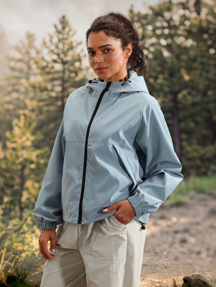 Exploreva Women's Long Sleeve Zipper Front Hooded Outdoor Softshell Jacket - Grey - View 1