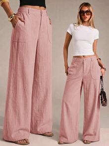 SHEIN PETITE CURVE Plus Size Pants Fall - Dusty Pink - View 5
