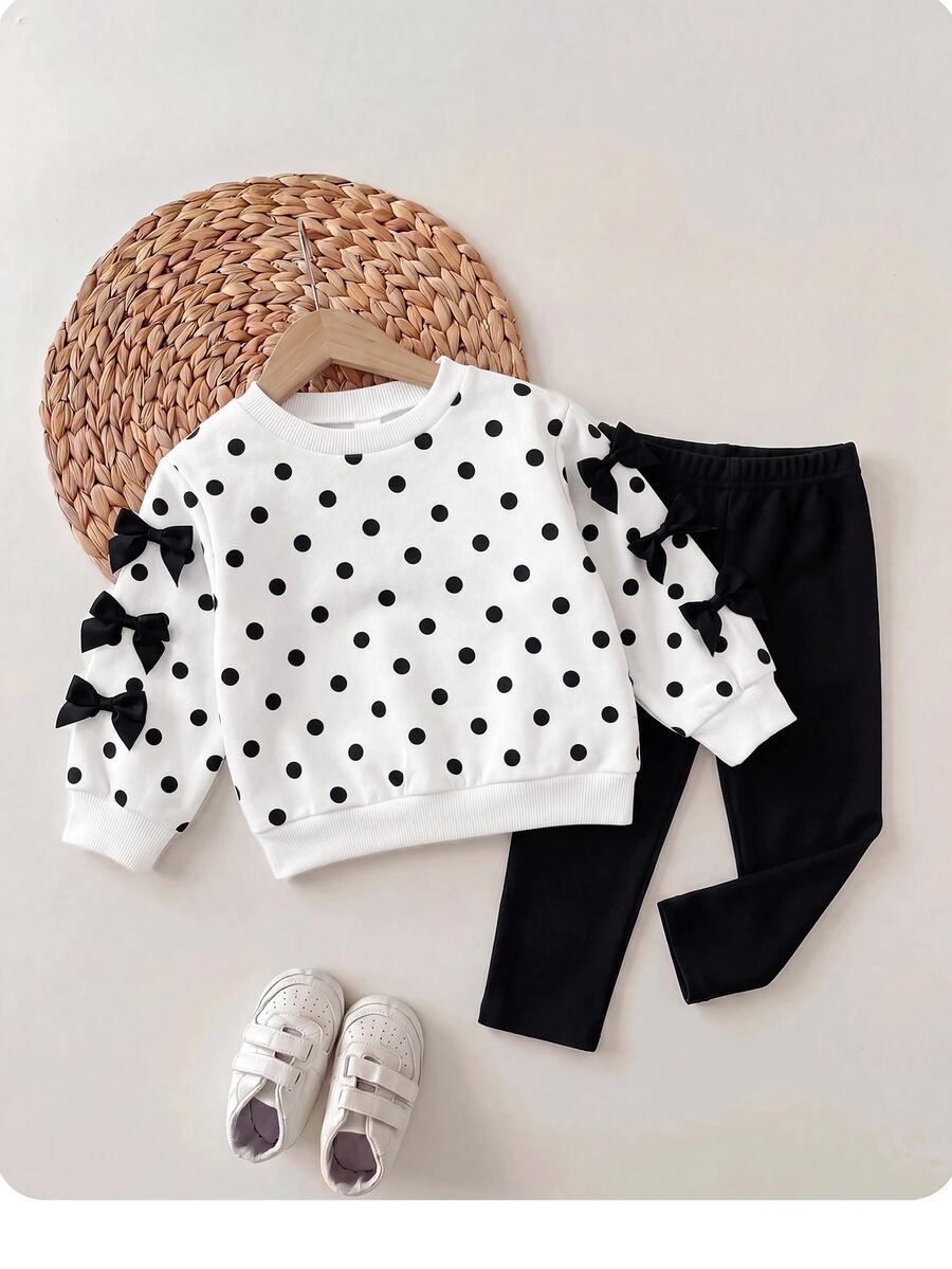 SHEIN Hoodie & Sweatshirt Bayi Perempuan Koordinat - Hitam dan Putih - View 1