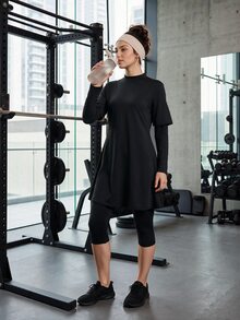 SHEIN With My Calm Mock Neck Sports Tee & Leggings - Black - View 6