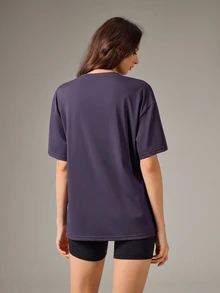 OutZeal Women Sports Tee Solid Color Casual Gym Workout Soft Stretchy Relax Fit Short Sleeve T-Shirt Summer Spring - Purple - View 5