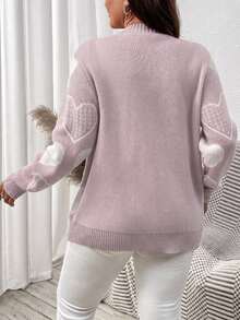 Elenzga Cardigan de talla grande con estampado de corazones y botones delanteros - Púrpura polvoriento - Ver 2