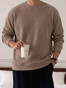 DAZY Men Solid Ribbed Knit Sweatshirt - Rust Brown - View 4