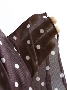 Sweetra Polka Dot Print Ruched Mermaid Hem Mesh Skirt - Coffee Brown - View 5