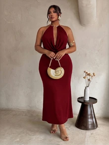 Firerie Plus Size Dresses - Burgundy - View 3