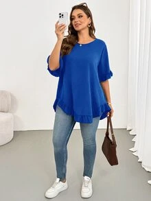 Shapeblank Plus Size Blouses - Royal Blue - View 5