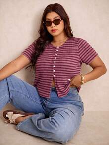 Elaquor Plus Size T-Shirts - Burgundy - View 3