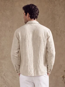 Core Aspect Men's Casual Double Pocket Single-Breasted Long Sleeve Shirt - Apricot - View 2