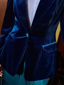 MOTF PREMIUM WOMEN'S AUTUMN/WINTER SLIM FIT ELEGANT VELVET BLAZER - Blue - View 6