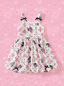 THE POWERPUFF GIRLS X SHEIN Young Girl All-Over Print Pleated Casual Daily Summer Travel Dress - Apricot - View 1