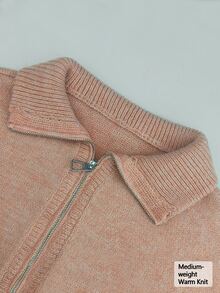 SHEIN LUNE CURVE Plus Half Zip Drop Shoulder Sweater Autumn Formal Club Vacation Dusty Pink Casual Baggy Traditional - Pink - View 7