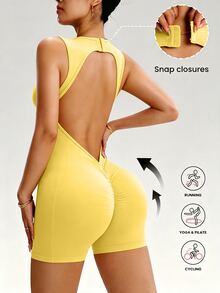 Slayform Seamless Backless Sleeveless Fitted Sports Romper - Yellow - View 2
