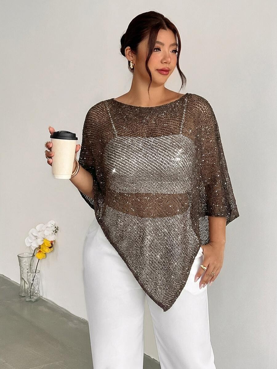 Firerie Tops de punto de talla grande - Café integral - Ver 1