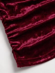 Sweetra Ruched Backless Metal Detail Halter Top - Burgundy - View 6